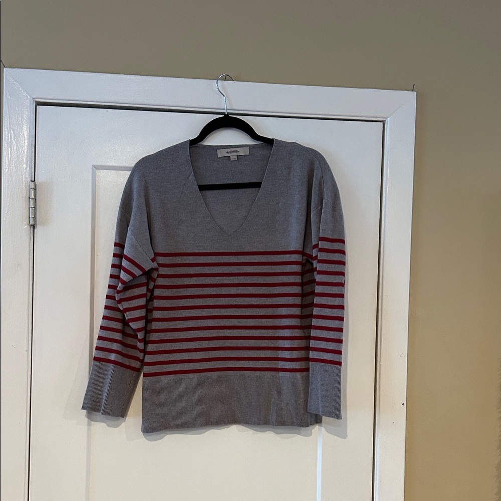 LOFT Gray and Red V-Neck Sweater Size S. Like new.